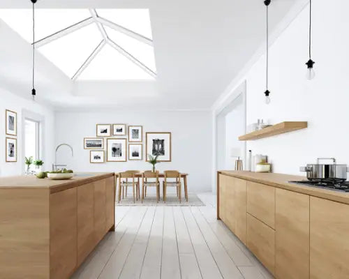 bright kitchen with roof lantern,